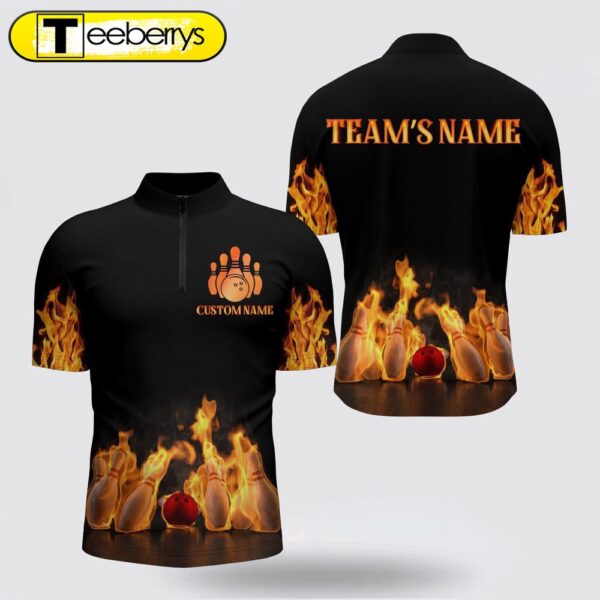 Custom Fire Bowling Shirt, Flames Bowling Jersey With Name League Bowling Bowling Jersey Shirt