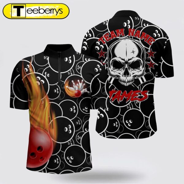 Custom Flame Bowling Shirt, Bowling Jersey Bowling Shirt With Names, Skull Black Bowling Jers