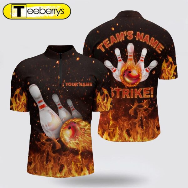 Custom Flames Bowling Shirt , Bowling Jersey Strike Bowling Shirt For Team, Men Bowlin