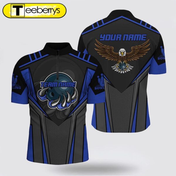 Custom Name And Team Name Bowling Bowling Jersey Shirt, Eagle Men Bowling Team Shirts Blue