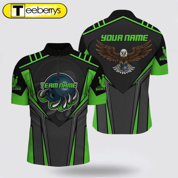 Custom Name And Team Name Bowling Bowling Jersey Shirt, Eagle Men Bowling Team Shirts Green