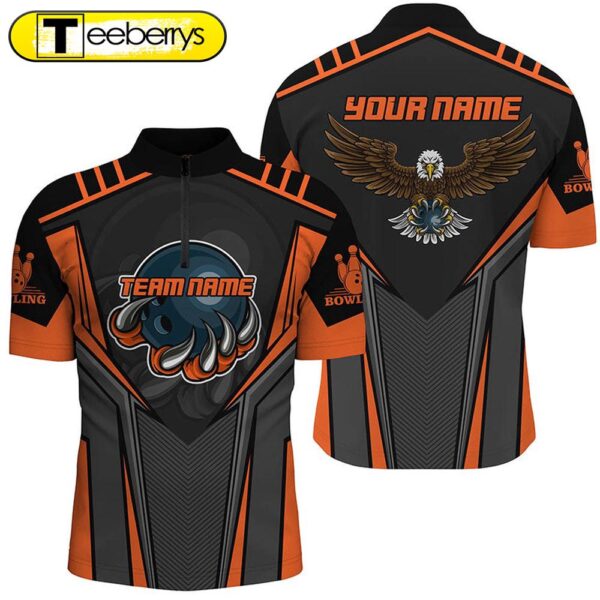 Custom Name And Team Name Bowling Bowling Jersey Shirt, Eagle Men Bowling Team Shirts Orange