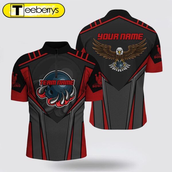 Custom Name And Team Name Bowling Bowling Jersey Shirt, Eagle Men Bowling Team Shirts Red