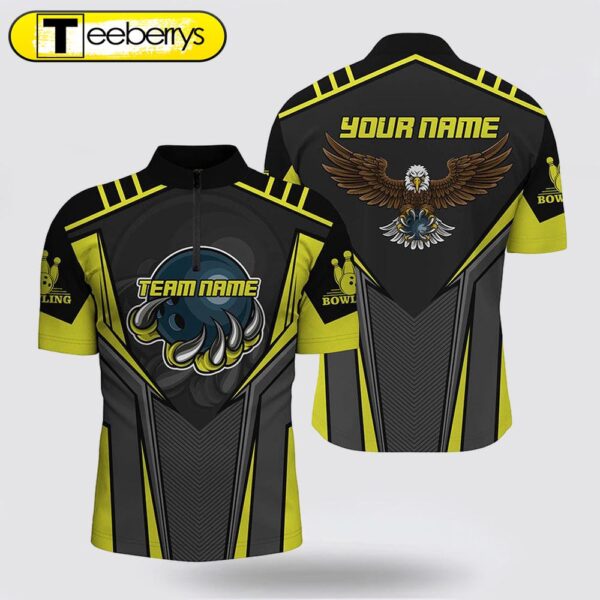 Custom Name And Team Name Bowling Bowling Jersey Shirt, Eagle Men Bowling Team Shirts Yellow