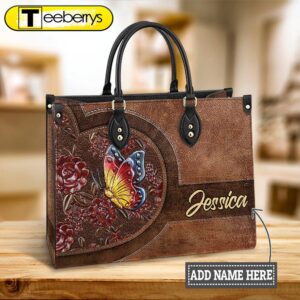 Custom Name Butterfly Flower Leather…