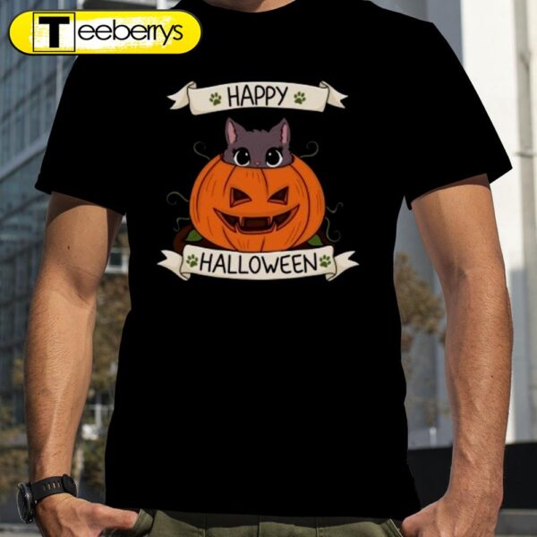 Cute Cat in Pumpkin Halloween T-Shirts