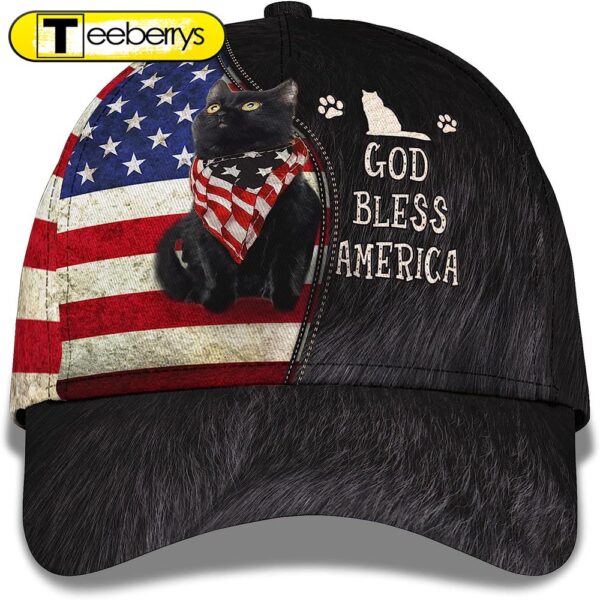 Cute Cat Us Flag God Bless America All Over Print Baseball Cap – Christian Hats