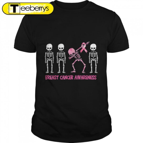 Dabbing Skeleton Pink Ribbon Breast Cancer Halloween T-Shirt