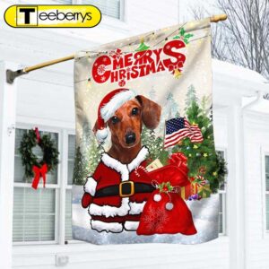 Dachshund Christmas Flag Santa Paws