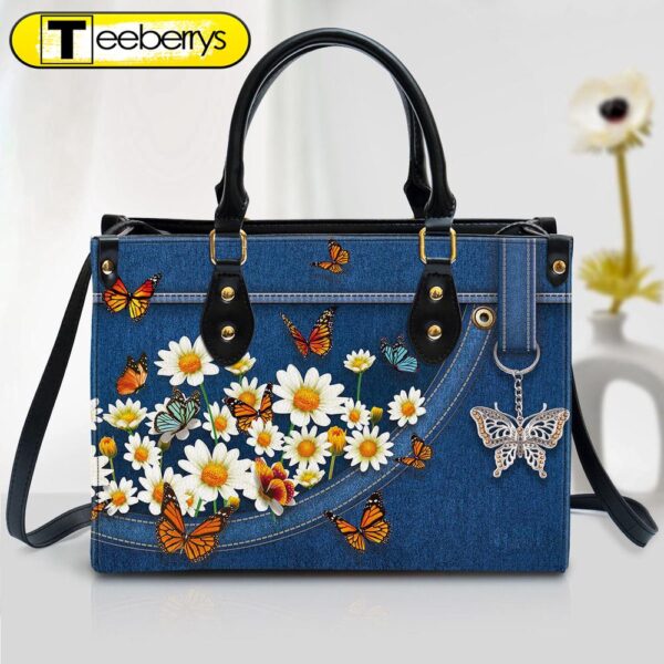 Daisy And Butterfly Leather Handbag – Religious Gifts For Women – Women Pu Leather Bag