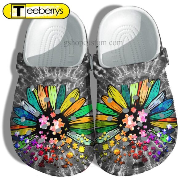 Daisy Rainbow Hippie Autism Shoes – Daisy Flower Autism Awareness Shoes Clog Clogs Gifts Women