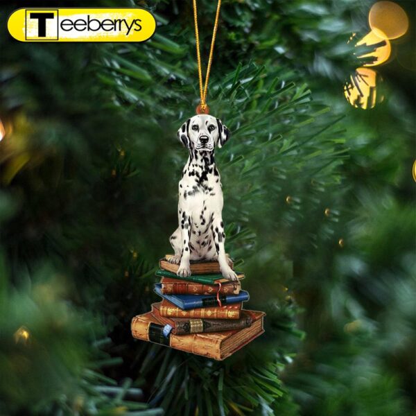 Dalmatian Sit On The Book Two Sides Christmas Plastic Hanging Ornament