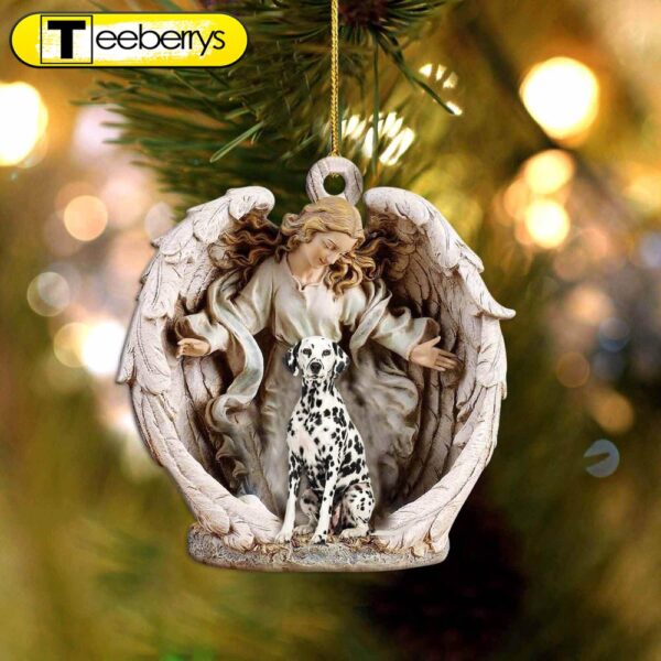 Dalmatian-Angel Hug Winter Love Two Sided Christmas Plastic Hanging Ornament