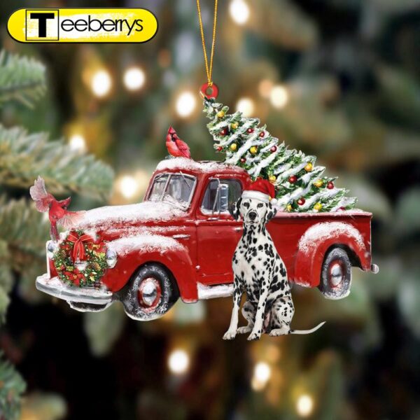 Dalmatian-Cardinal & Truck Two Sided Christmas Plastic Hanging Ornament