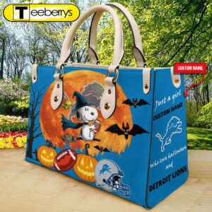 Detroit Lions NFL Snoopy Halloween Women Leather Hand Bag