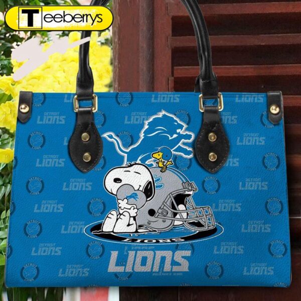 Detroit Lions NFL Snoopy Women Premium Leather Hand Bag