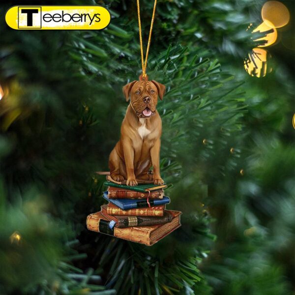 Dogue De Bordeaux-Sit On The Book Two Sides Christmas Plastic Hanging Ornament