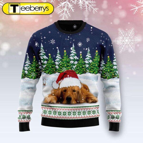 Dreaming Golden Retriever Under Snow Ugly Christmas Sweater