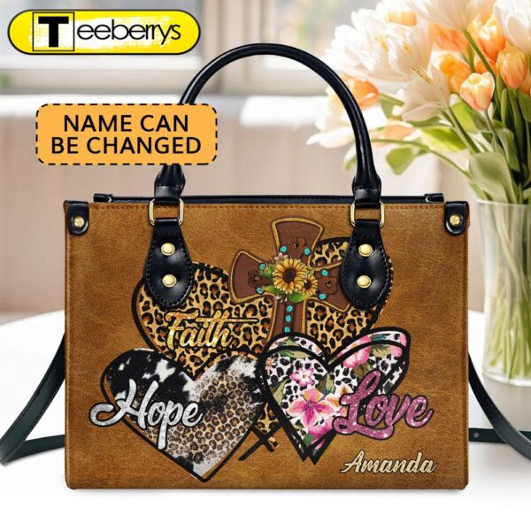 Faith Hope Love Custom Name Leather Handbags For Women