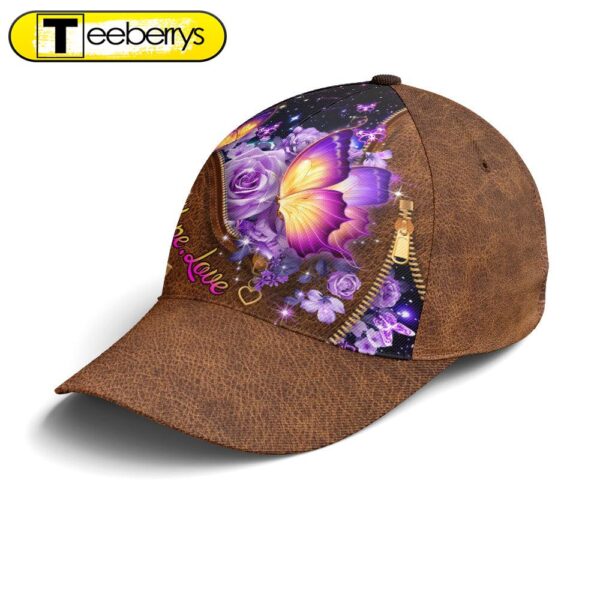 Faith Hope Love Magical Butterfly Purple Roses Leather Style Baseball Cap