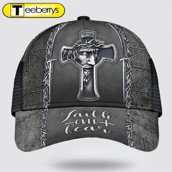 Faith Over Fear Jesus Cross Baseball Cap – Christian Hats for Men and Women