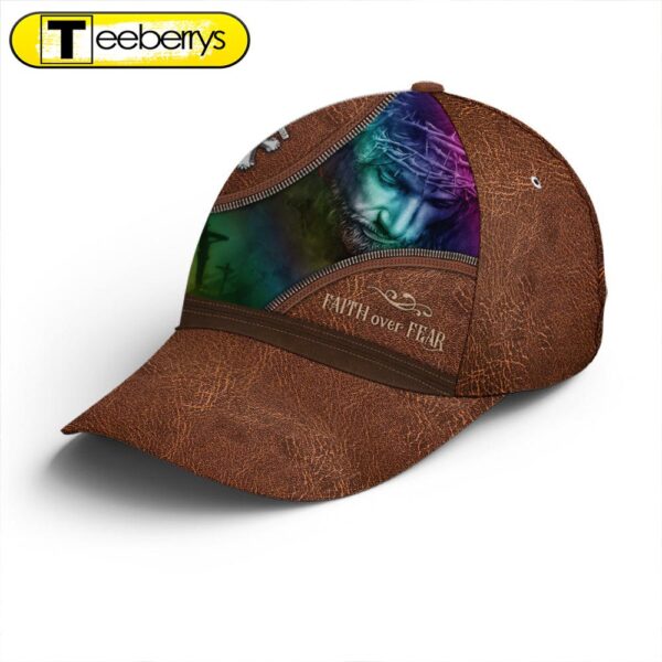 Faith Over Fear Jesus Leather Style Baseball Cap