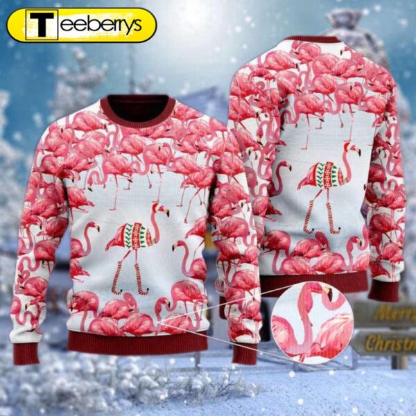 Festive Pink Flamingo Christmas Village Ugly Sweater – Trendy Holiday Attire