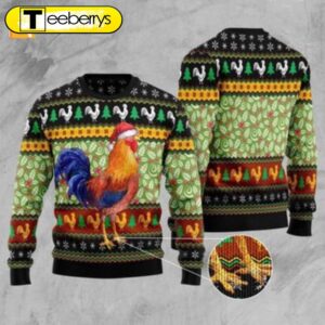 Festive Rooster Christmas Sweater Stylish…