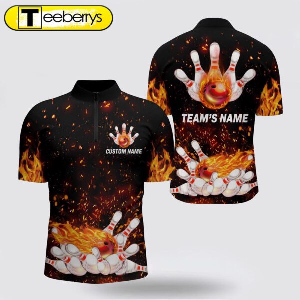 Flame Bowling Shirt  Bowling Jersey Shirt, Personalized Team Bowlers Jersey Short Sleev