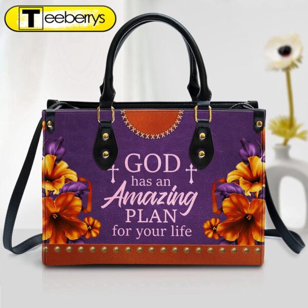 Floral Leather Handbag With Handle Worship God Has An Amazing Plan For Your Life