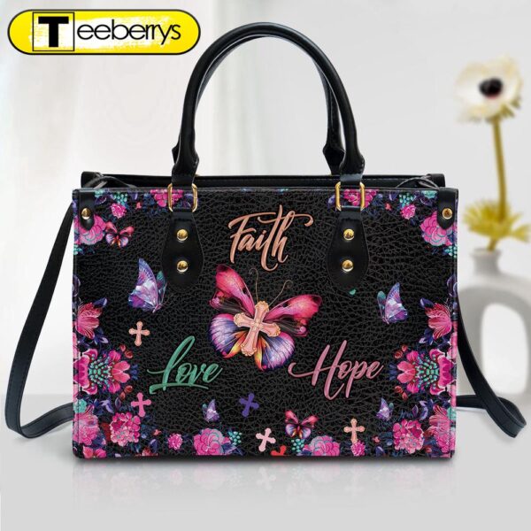 Flower Leather Handbag – Faith Hope Love Leather Bag – Religious Gifts For Women