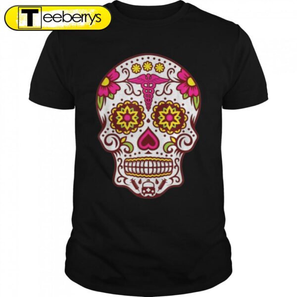 Flower Sugar Skull Souls Day Halloween T-Shirt