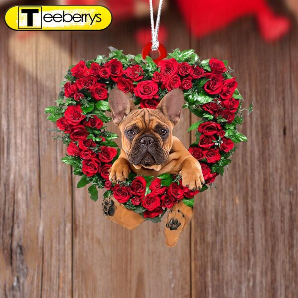 French Bulldog Heart Wreath Two Sides Christmas Plastic Hanging Ornament