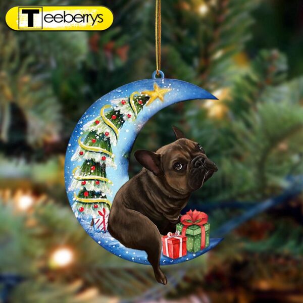 French Bulldog Sit On The Blue Moon-Two Sided Christmas Plastic Hanging Ornament