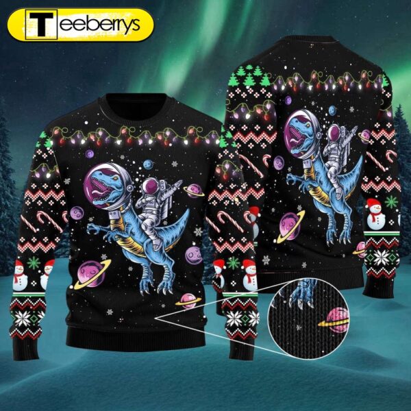 Funny Astronauts T-Rex Space Ugly Christmas Sweater A Hilarious Twist