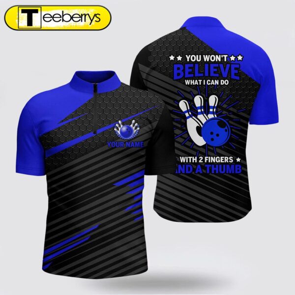 Funny Bowling Shirt , Blue & Black Custom Bowling Jersey 2 Fingers And A Thumb