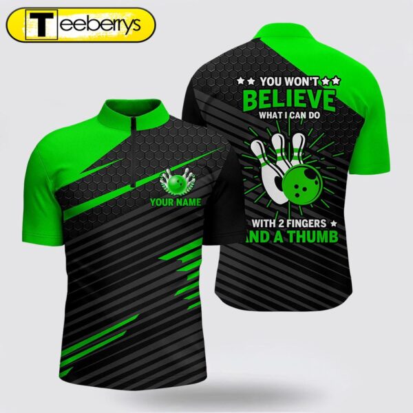 Funny Bowling Shirt , Green & Black Custom Bowling Jersey 2 Fingers And A Thumb