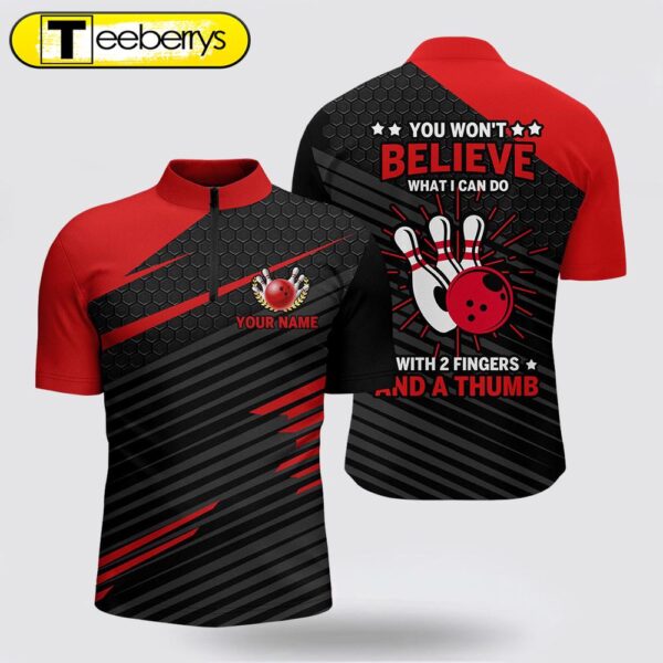 Funny Bowling Shirt  Red & Black Custom Bowling Jersey Bowling Jersey 2 Fingers And A Thumb