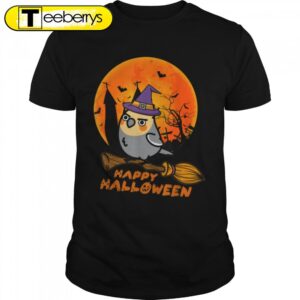 Funny Cockatiel Witch Broomstick Spooky Cute Bird Halloween T-Shirt