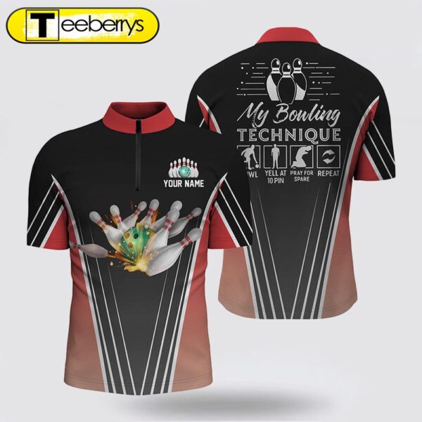 Funny Men’s Bowling Bowling Jersey Shirt Custom Name My Bowling Technique, Team Bowlers Jersey Red