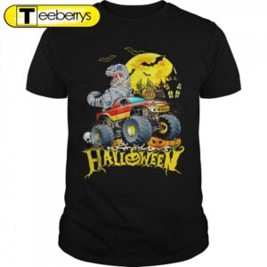 Funny T Rex Saurus Riding Monster Truck Happy Halloween T-Shirt