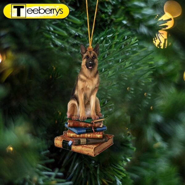 German Shepherd-Sit On The Book Two Sides Christmas Plastic Hanging Ornament