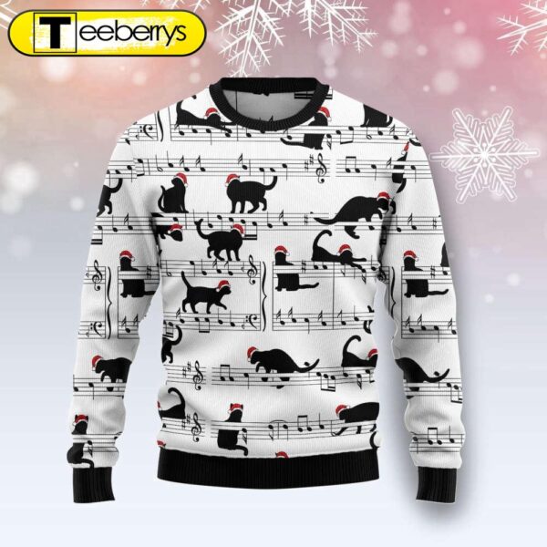 Get Festive with Black Cat Christmas Music Ugly Sweater