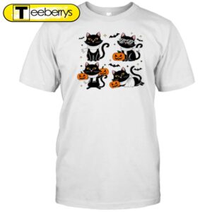 Ghost Black Cat Pumpkin Halloween T-Shirt