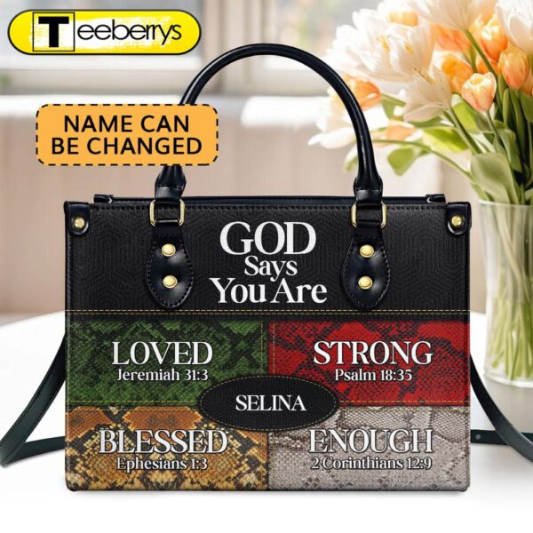 Gift For Her God Says I Am  Personalized Leather Handbag With Zipper