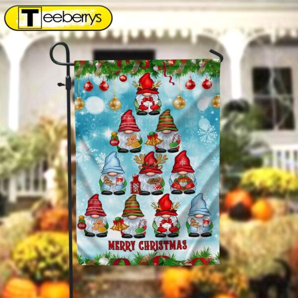 Gnome Tree Merry Christmas Garden FlagXmas, Garden Flags, Outdoor Xmas Flags