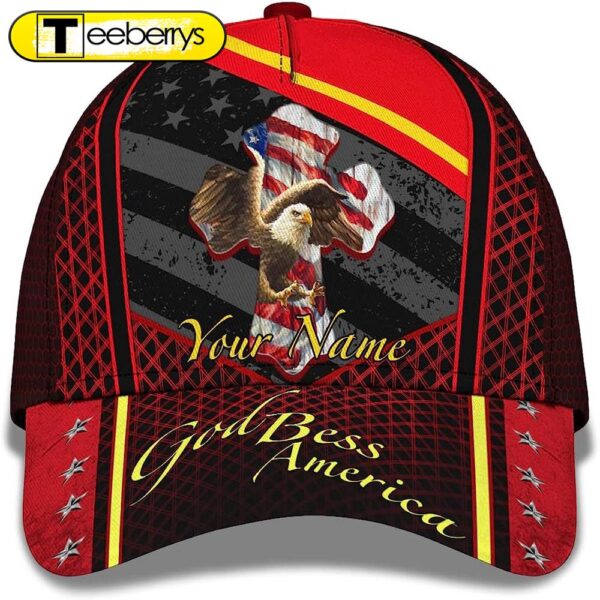 God Bless America Bald Eagle America Flag Custom Name All Over Print Baseball Cap – Christian Hats