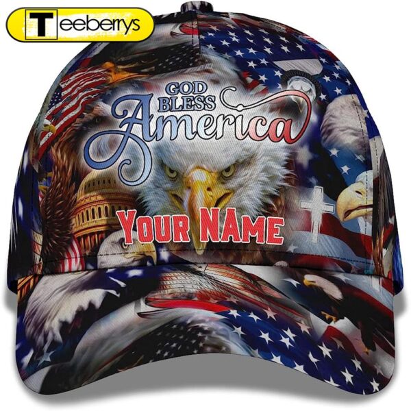 God Bless America Bald Eagles America Flag Custom Name All Over Print Baseball Cap – Christian Hats