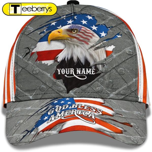 God Bless America Jesus Religion Eagle And American Flag Custom Name All Over Print Baseball Cap