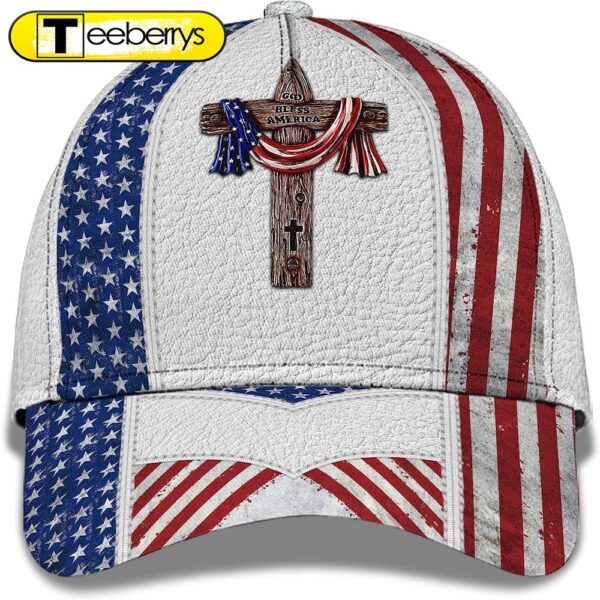 God Bless American Flag On Cross All Over Print Baseball Cap – Christian Hats